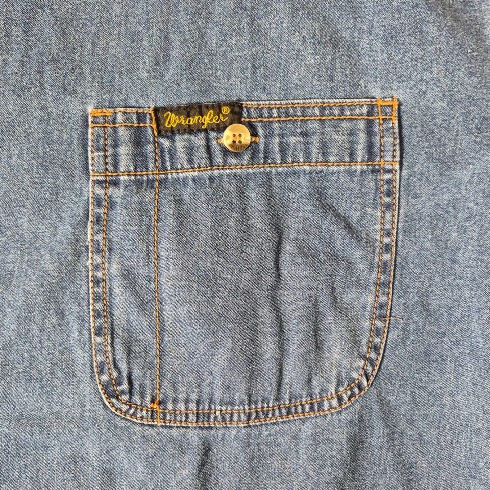 Wrangler Denim Button Down Shirt Mens XXL Blue Short Sleeve Authentic Western - Picture 2 of 10